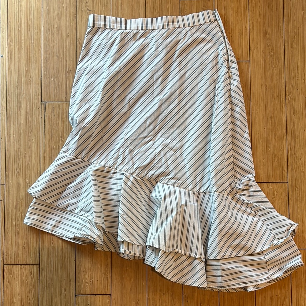 Joie White and Tan Asymmetrical Trumpet Midi Skirt